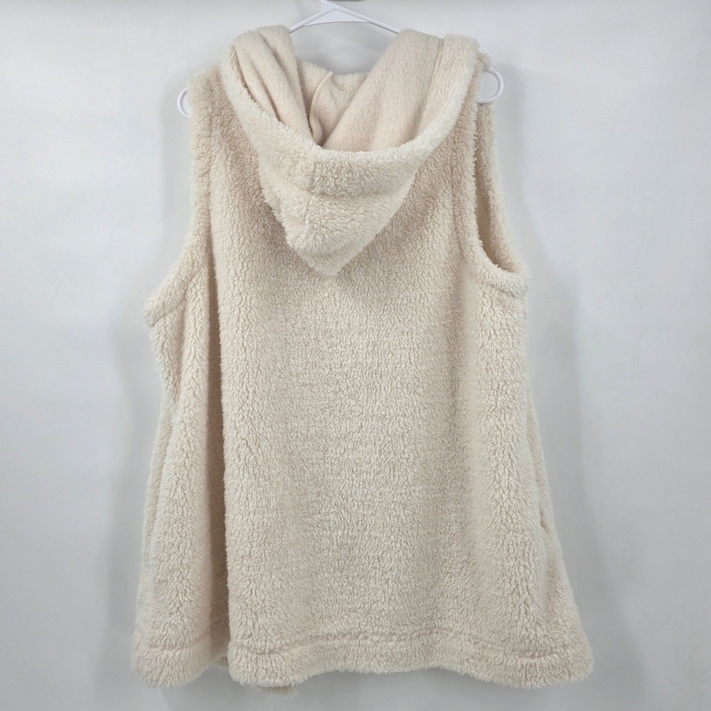 KOOLABURA BY UGG SHERPA HOODED VEST WOMENS XL CREAM WHITE OPEN FRONT POCKETS EUC - Picture 7 of 14